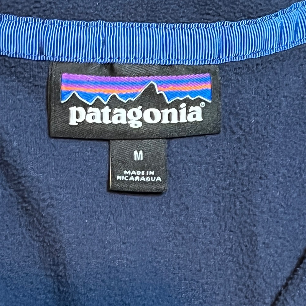 Patagonia Micro D Snap-T Fleece Mens Medium Navy Blue Red Trim Pullover Jacket - Picture 6 of 11